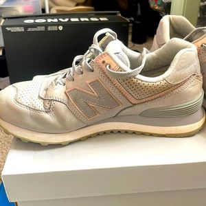 New balance rose gold and gray 574 sneakers